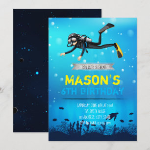 Convite de aniversário para festa de mergulho