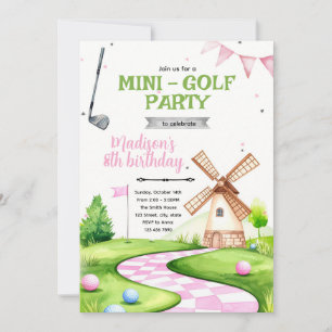 Convite de aniversário para festa de mini golfe co