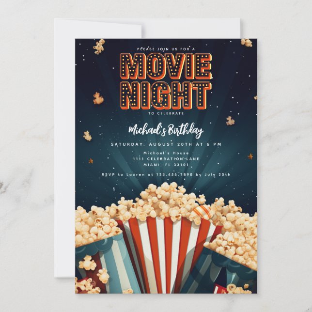 Convite de Aniversário para Festa de Noite de Cine (Frente)