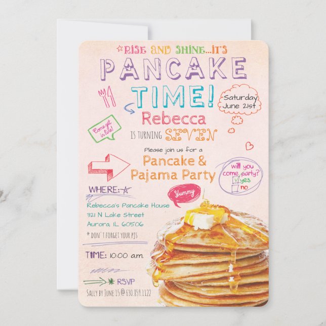 Convite de Aniversário para Festa de Panqueca e Pi (Frente)