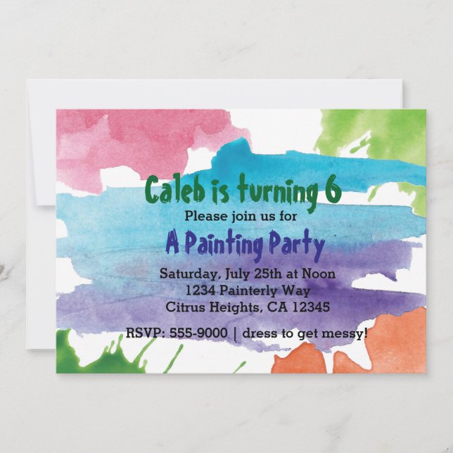 Convite de Aniversário para Festa de Pintura em Aq (Frente)
