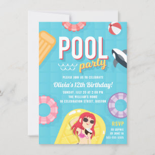 Convite de Aniversário para Festa de Piscina Azu
