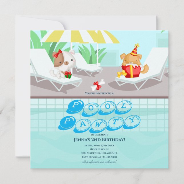 Convite de Aniversário para Festa de Piscina Azul  (Frente)