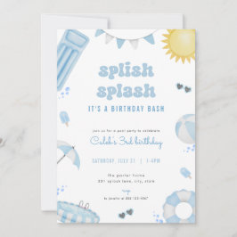Convite de Aniversário para Festa de Piscina Blue
