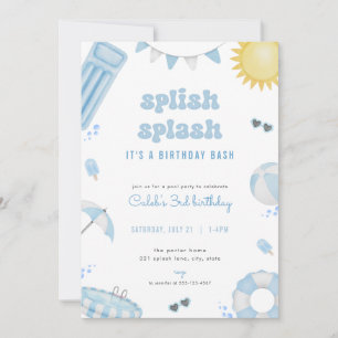 Convite de Aniversário para Festa de Piscina Blue