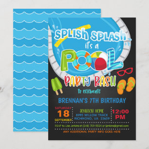 Convite de Aniversário para Festa de piscina - Bo