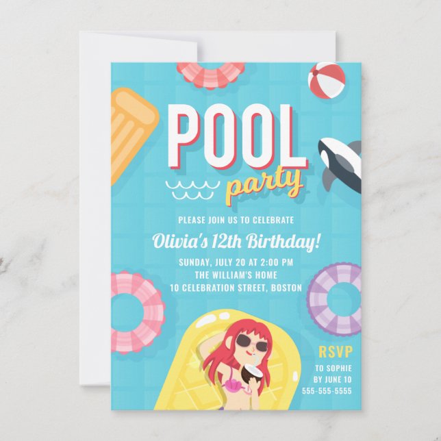 Convite de Aniversário para Festa de Piscina Bonit (Frente)