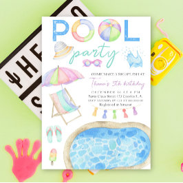 Convite de Aniversário para Festa de Piscina com A