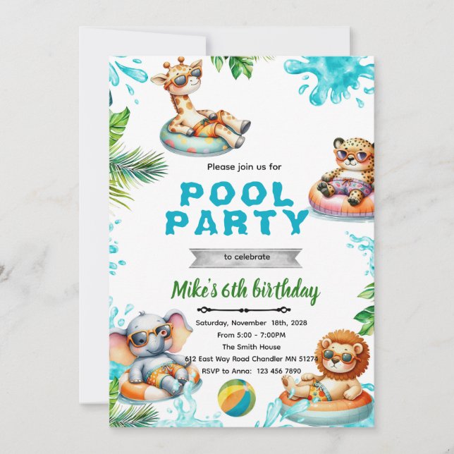 Convite de Aniversário para Festa de Piscina com A (Frente)