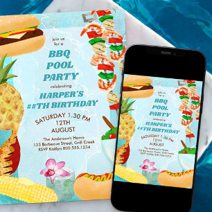 Convite de Aniversário para Festa de Piscina com C