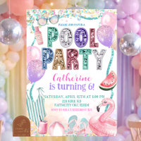 Convite de aniversário para festa de piscina com l