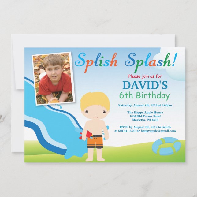 Convite de Aniversário para Festa de Piscina com T (Frente)