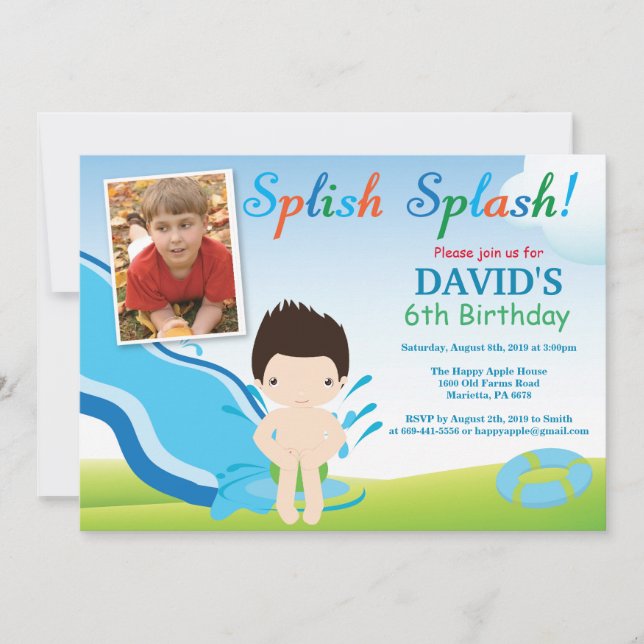 Convite de Aniversário para Festa de Piscina com T (Frente)