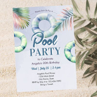 Convite de Aniversário para Festa de Piscina de Ad