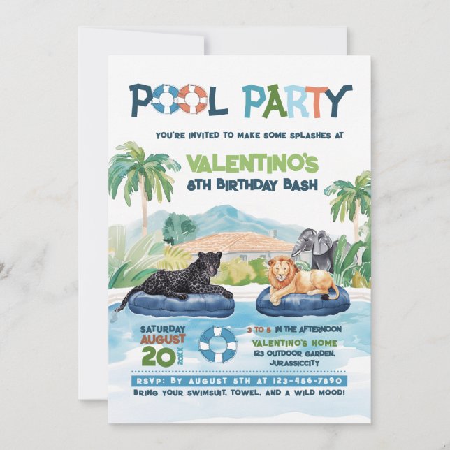 Convite de Aniversário para Festa de Piscina de An (Frente)