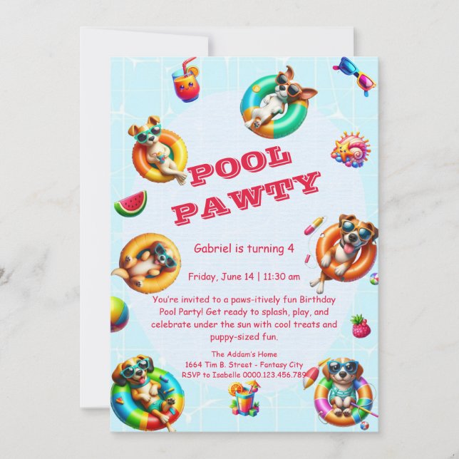 Convite de aniversário para Festa de Piscina de Cã (Frente)
