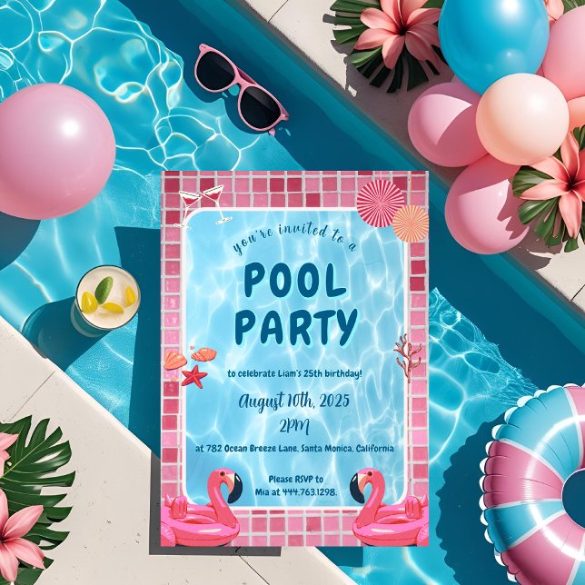 Convite de Aniversário para Festa de Piscina de Di (Criador carregado)
