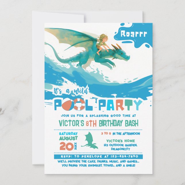 Convite de Aniversário para Festa de Piscina de Dr (Frente)