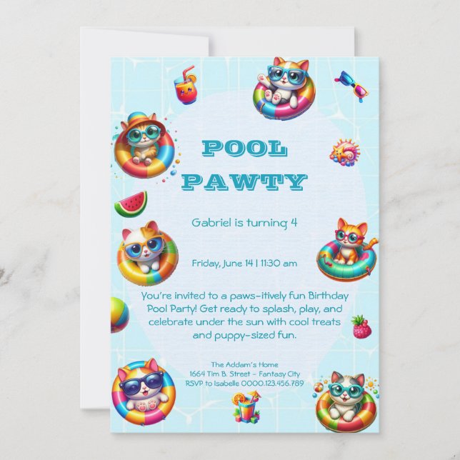 Convite de Aniversário para Festa de Piscina de Ga (Frente)