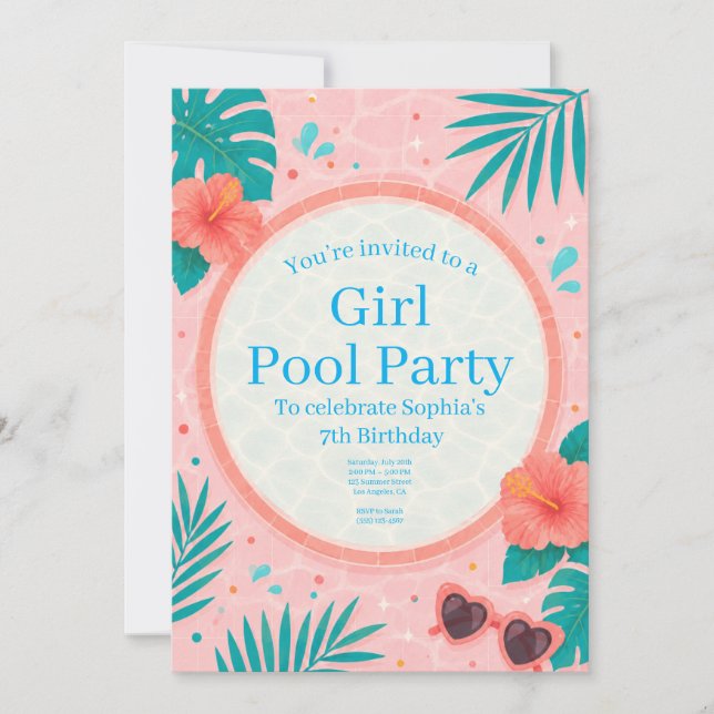 Convite de Aniversário para Festa de Piscina de Me (Frente)