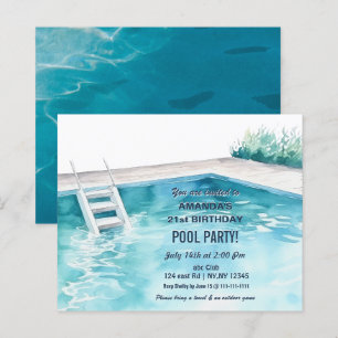 Convite de Aniversário para Festa de Piscina de Ve