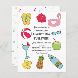 Convite de Aniversário para Festa de Piscina de Ve