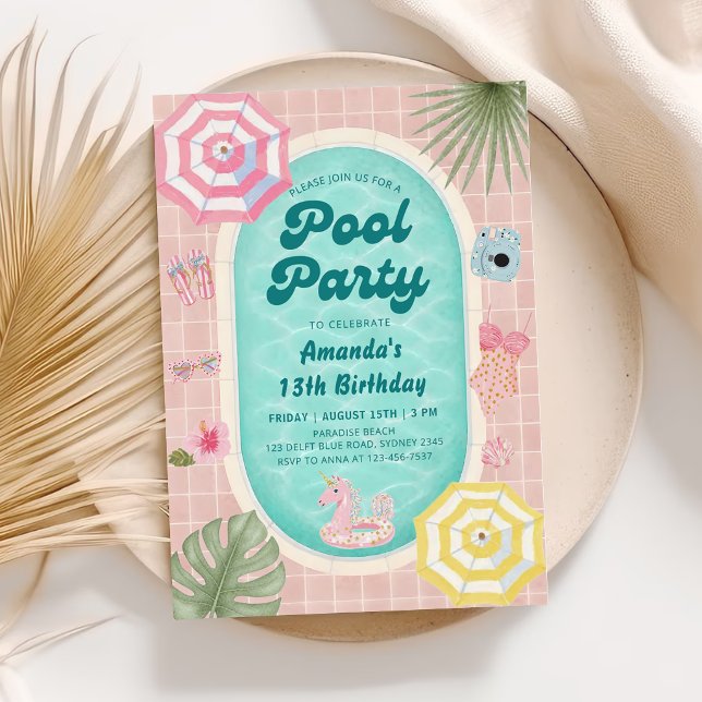Convite de aniversário para festa de piscina de ve (Criador carregado)