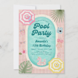 Convite de aniversário para festa de piscina de ve
