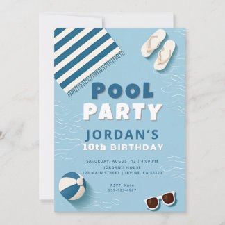 Convite de Aniversário para Festa de Piscina de Ve