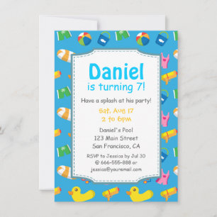 Convite de Aniversário para Festa de Piscina Kids 