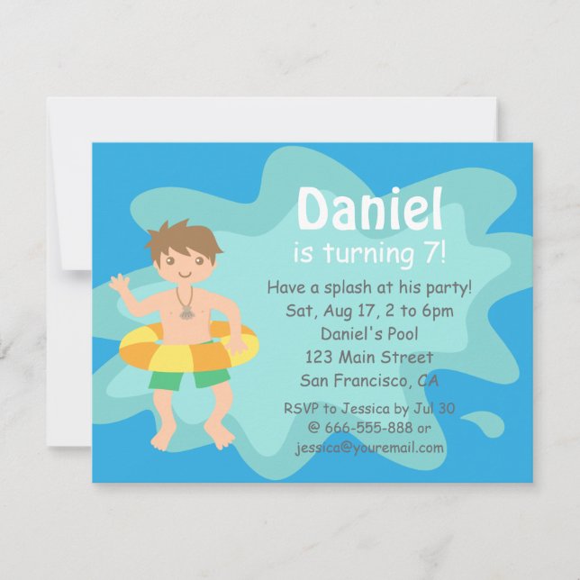 Convite de Aniversário para Festa de Piscina Kids  (Frente)