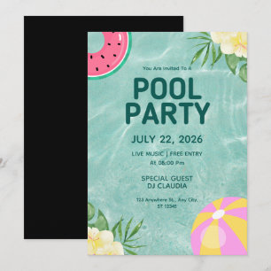Convite de Aniversário para Festa de piscina no Ve