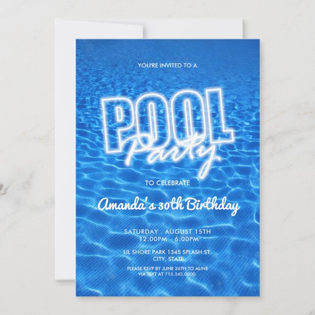 Convite de aniversário para Festa de Piscina para  (Frente)