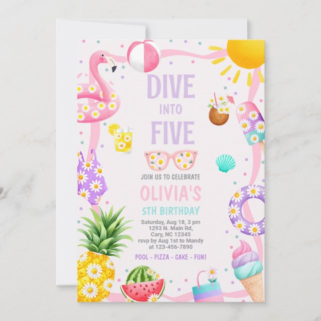 Convite de aniversário para festa de piscina para  (Frente)