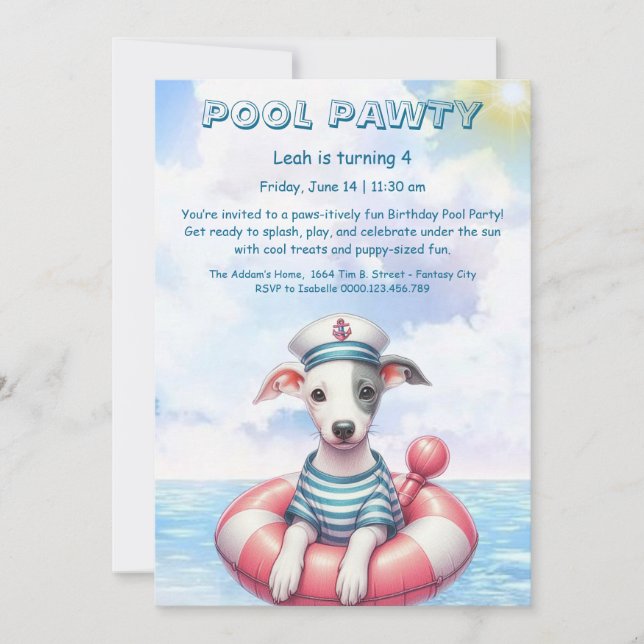 Convite de Aniversário para Festa de Piscina Splas (Frente)