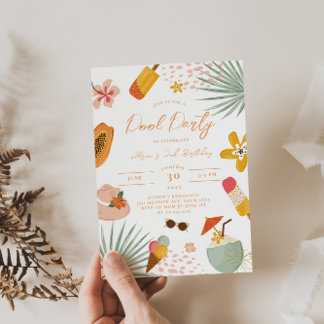 Convite de Aniversário para Festa de Piscina Tropi