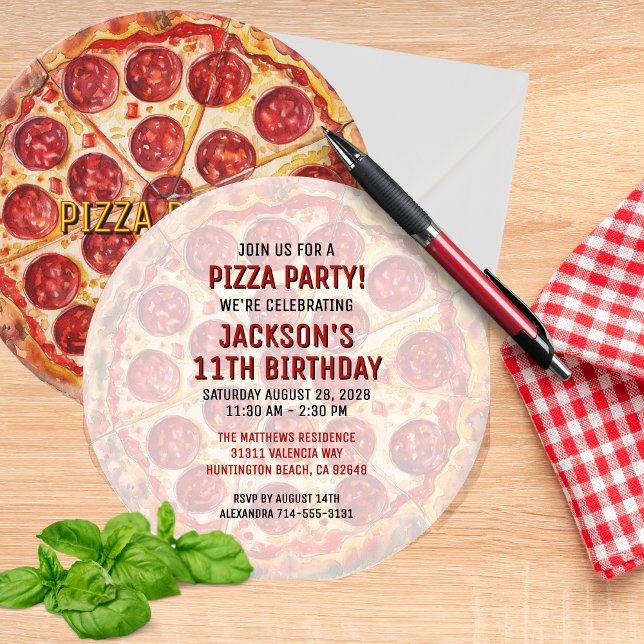 Convite de Aniversário para Festa de Pizza Redonda (Criador carregado)
