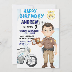 Convite de aniversário para festa de policial mode