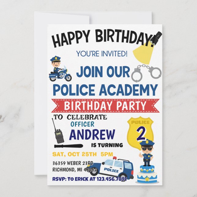 Convite de aniversário para festa de policial pess (Frente)
