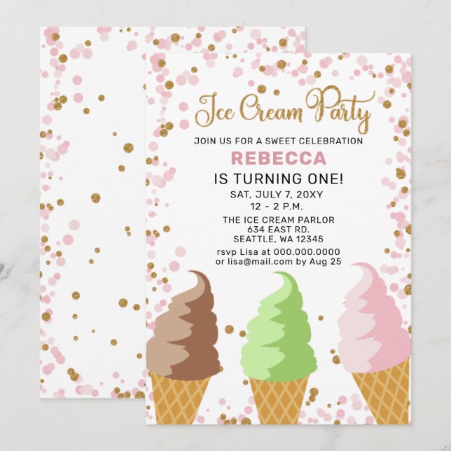 Convite de aniversário para festa de Sorvete diver (Frente/Verso)