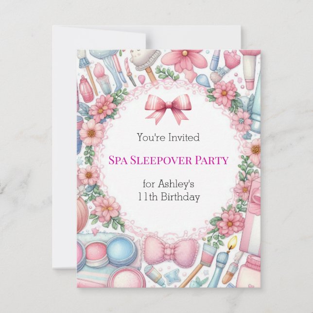 Convite de Aniversário para Festa de Spa com Laços (Frente)