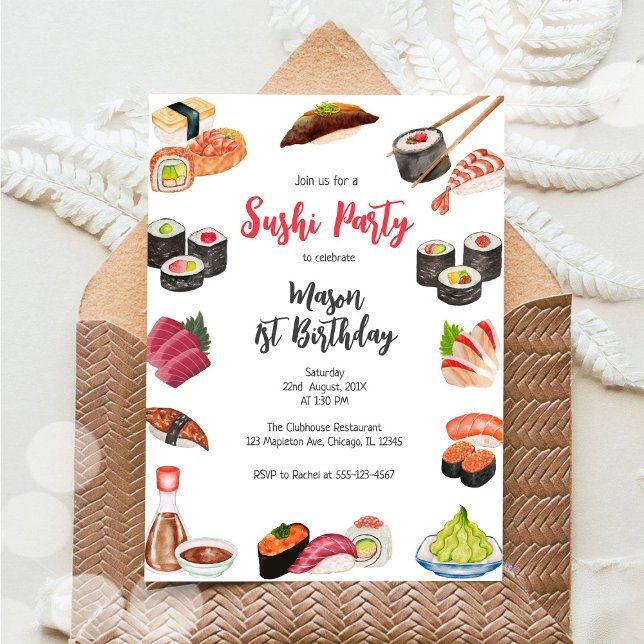 Convite de Aniversário para Festa de Sushi (Criador carregado)