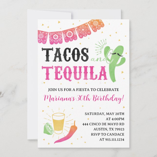 Convite de Aniversário para Festa de Tacos e Tequi (Frente)