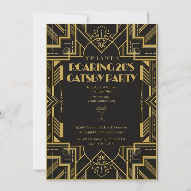 Convite de aniversário para festa do Gatsby dos an (Frente)