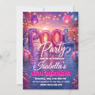Convite de Aniversário para Festa na Piscina