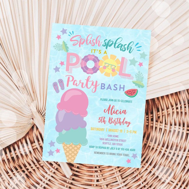 Convite de Aniversário para Festa na Piscina (Criador carregado)