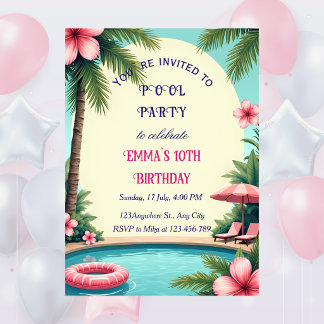 Convite de Aniversário para Festa na Piscina Capri