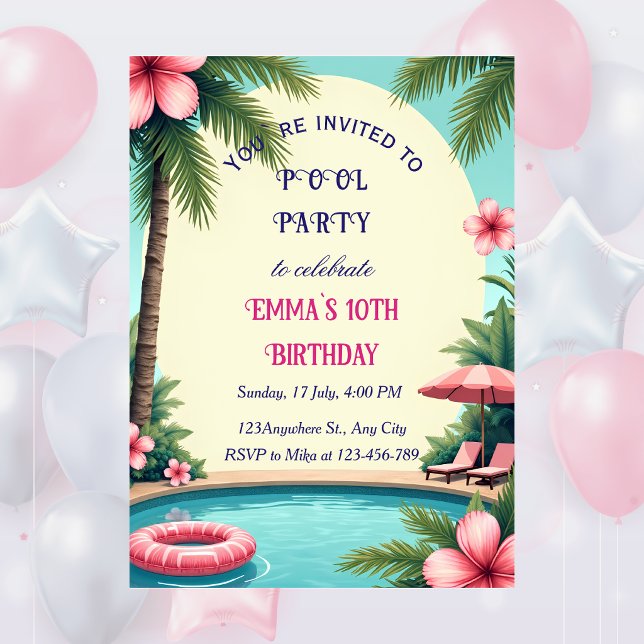 Convite de Aniversário para Festa na Piscina Capri (Criador carregado)