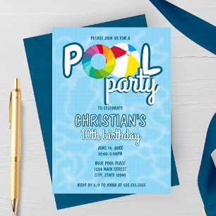 Convite de Aniversário para Festa na Piscina com A