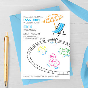 Convite de Aniversário para Festa na Piscina com D
